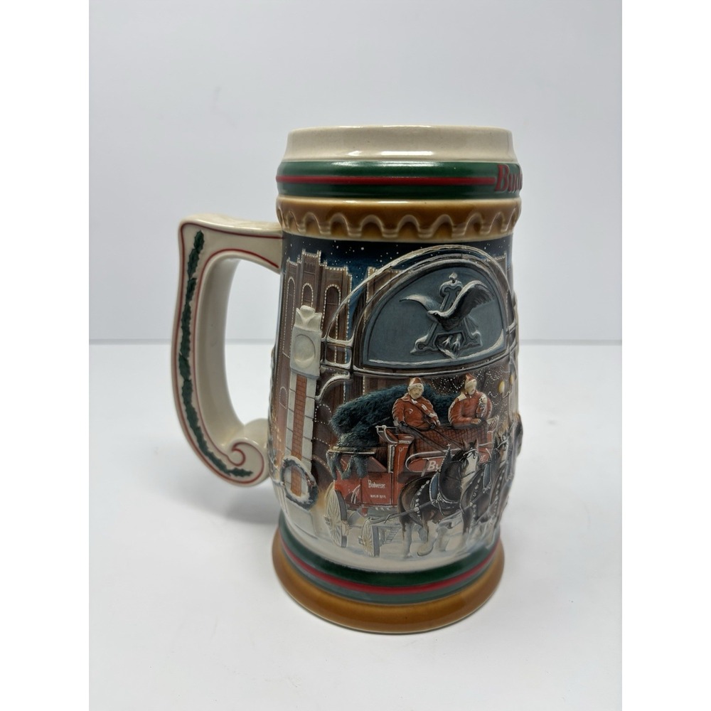 1997 Budweiser Holiday Stein Home for the Holidays Beer Clydesdales Christmas